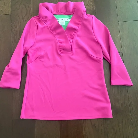 Gretchen Scott Hot Pink Ruffled Neckline size S - Picture 1 of 3